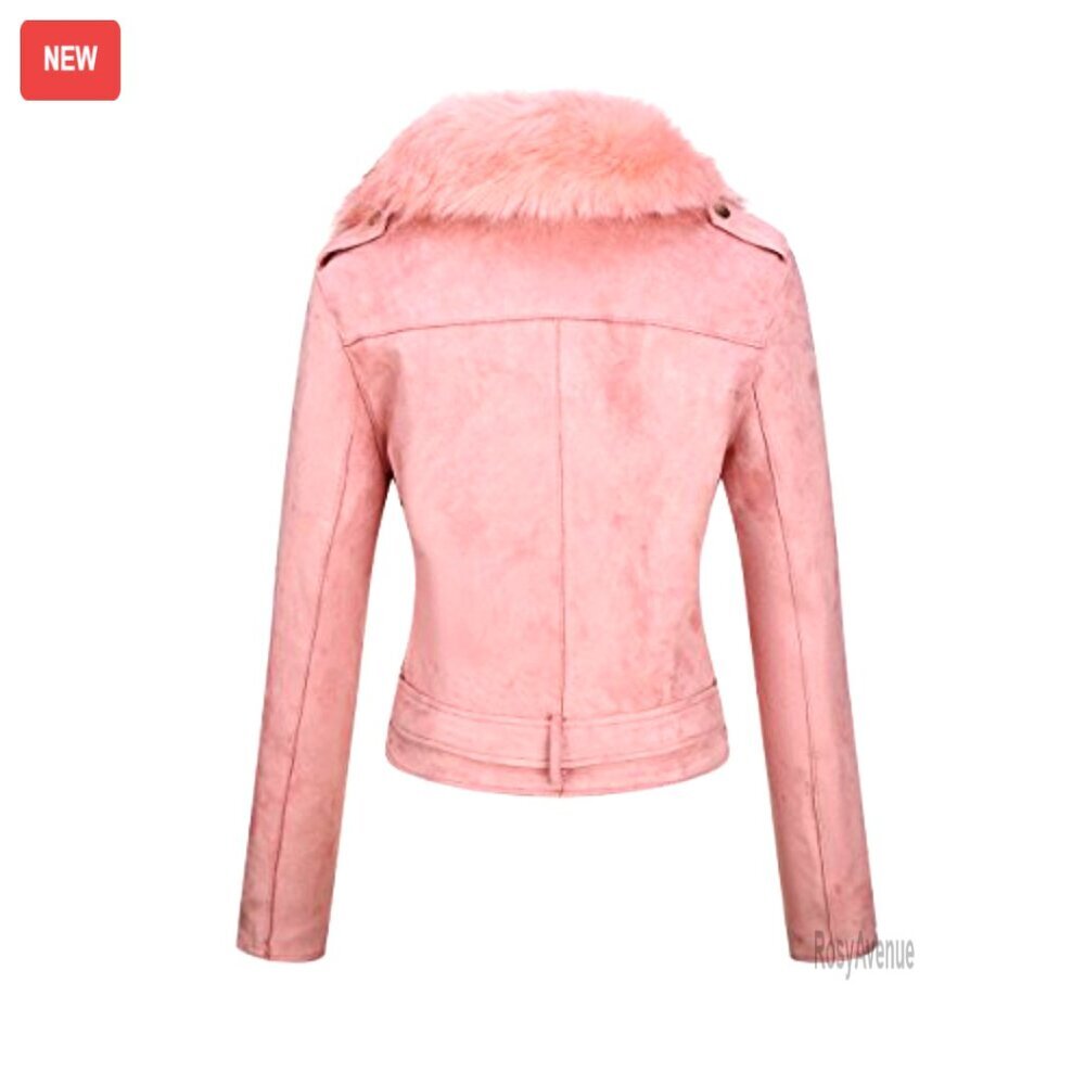 Women's Faux Leather Moto Jacket Sherpa Lined Removable Belt Size M - Picture 5 of 8